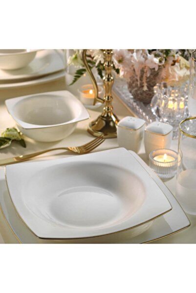 Kütahya Porselen İnci Mare Kalipso 53 Parça 12 Kişilik Yemek Takımı Altın File