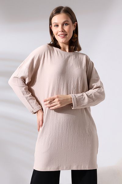 Ladies Burümcük Fabric Casual Tunic 21124 STONE