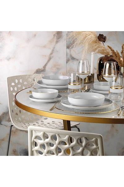 Kütahya Porselen Mood Presentation Plate 27 Cm 6 Pieces with Gold Mesh