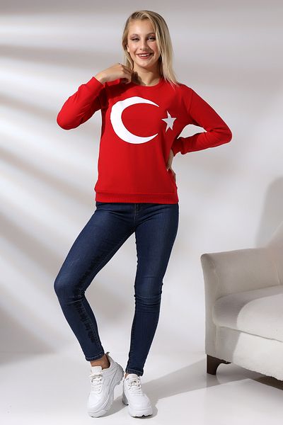 Endies Turkish Flag Printed Sweatshirt 19158 Red
