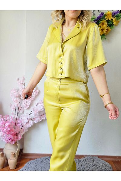 MADAME MELEK Shiny Satin Vest Trousers Set