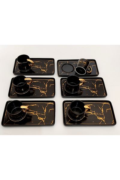 AROW LUXURY PORCELAIN MARBLE PATTERN 6-PIECE COFFEE CUP SET