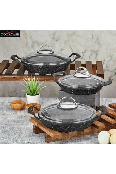 COOKCASE Cast Granite 6 Piece Pot Set with Lid
