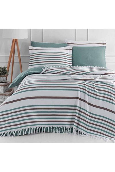 Altınbaşak Luxart Fringed Single Bedspread Inline Surf