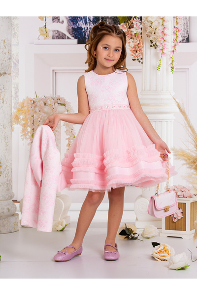 SÜSLÜ PİNK KİDS KIZ ÇOCUK CEKETLİ ELBİSE