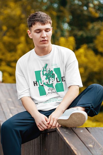 MYADA Έγχρωμο υπερμεγέθη μπλουζάκι Humble Text HAND printed