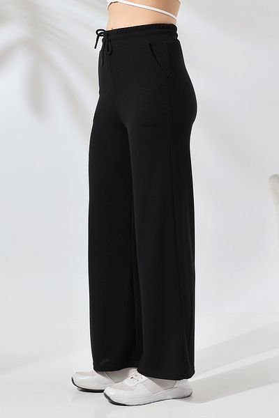 Endies Bürümcük Corded Fabric Wide Leg Trousers 21656 BLACK