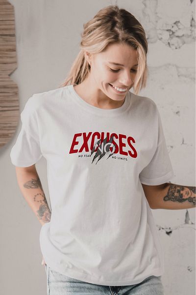 MYADA Excuses Written Paw Printed Oversize T-Shirt