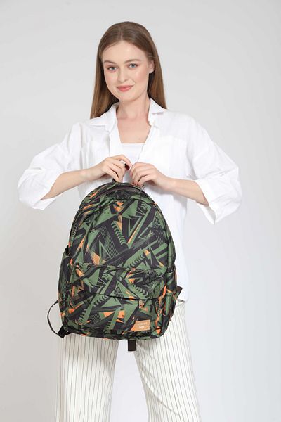 Street Bag Unisex Αδιάβροχο σακίδιο πλάτης με γεωμετρικό σχέδιο χακί - καθημερινό, σχολικό και κατασκήνωση ταξιδιού