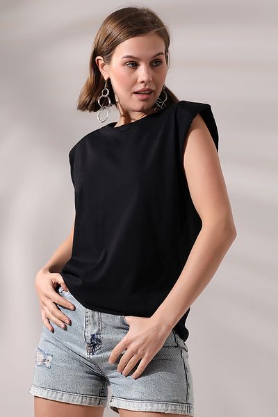 Endies Tricou din bumbac cu umeri căptușiți 19619 NEGRU