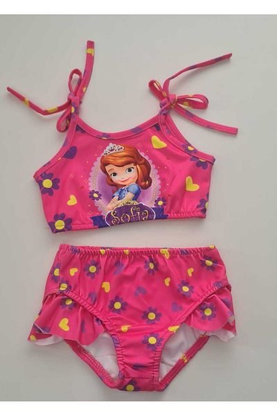 ALKABUTİK Girl's Sofia Patterned 3-Piece Bikini Set with Bag