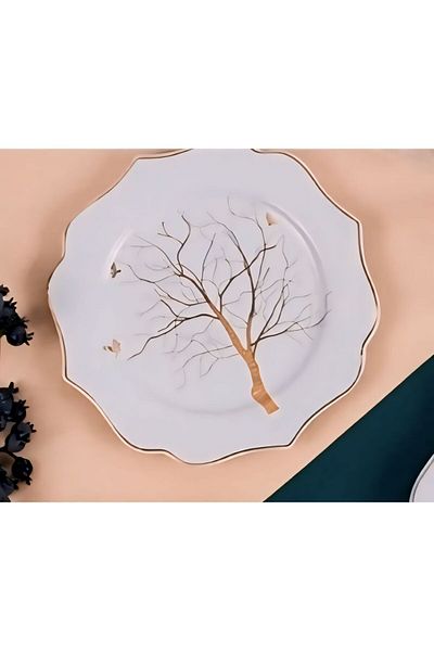 COOKCASE Symbol Tree Tree Pattern White Gold Porcelain Cornered SWEET PLATE ECSELANS-290