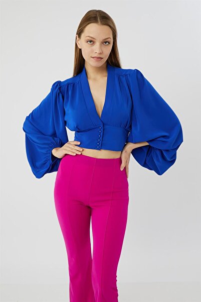 Dreamlike Derin Dekolteli V Yaka Beli Düğmeli Ve Korsajlı Arkası Gipe Lastikl...