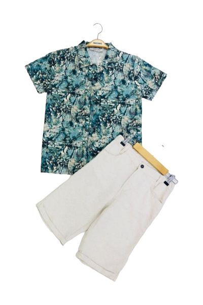 Mackays Boy's Woven Shirt Woven Linen Capri Shorts Set