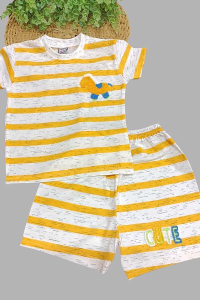 dinamik çocuk Kids Boys Girls Striped Embroidered 2-Piece Top and Bottom Set Unisex Summer Thin Short Sleeve