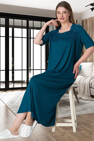 Mecit Pijama Short Sleeve Plus Size Mother's Nightgown - 95% Viscose 5% Lycra