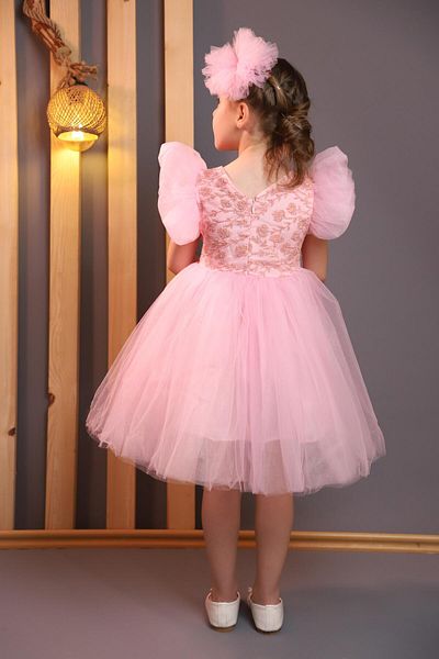 ABİYEKİDS Children's Pink Evening Dress with Glitter Tulle 23April pageant Dress ABY153
