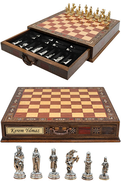 Cooper Chess Premium Büyük 38cm Çekmeceli Ahşap Kutulu Metal Satranç Takımı O...