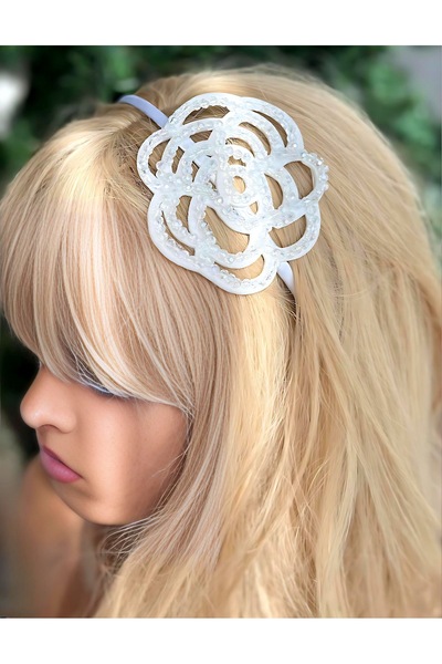 QUEEN AKSESUAR Πολυτελές Ειδικό Σχέδιο - Λευκό Σατέν Στέμμα με Μεγάλες Κρυστά...