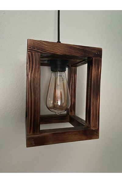 sgeteknoloji 27 Lampholder Chandelier - Wooden Antique Burnt Rectangle