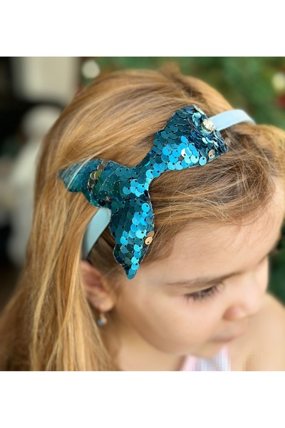 QUEEN AKSESUAR Shiny Blue Silver Crown - Double Sided Movable Sequin Mermaid Tail