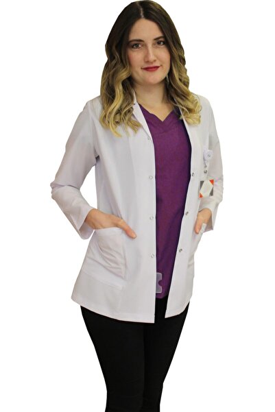 safaforma سترة نسائية بياقة قميص طويلة - مريلة بيضاء بأكمام طويلة