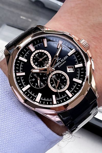 Daniel Klein Men's Wristwatch 3 Atm Waterproof Black Color Steel Cord + Bracelet Gift DKE2082C5