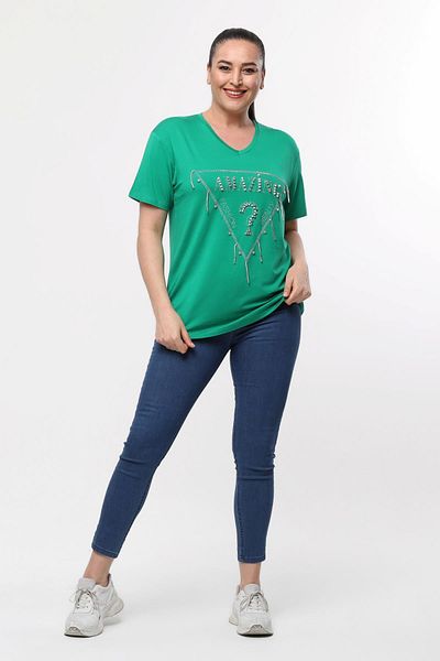 Ebsumu Γυναικεία Πράσινη Μπλούζα με Πέτρα Plus Size