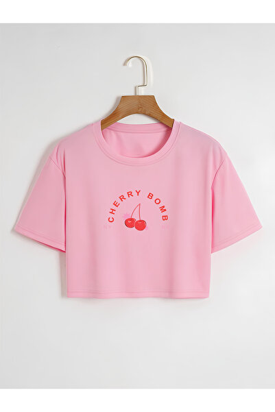 Ginevra Ženska trešnja bomba Oversize kroj okrugla kragna Štampano Skraćeni k...