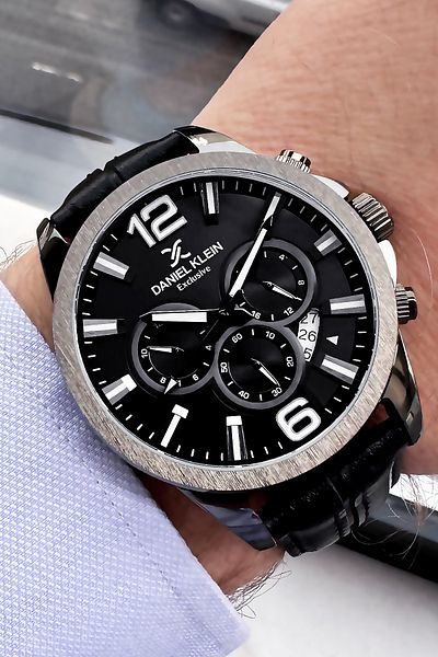 Daniel Klein Men's Wristwatch 3 Atm Waterproof Black Color Leather Cord + Bracelet Gift DKE2084C3