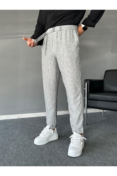 THEMANN Black Relax Fit Linen Jogger with Belted Waistband