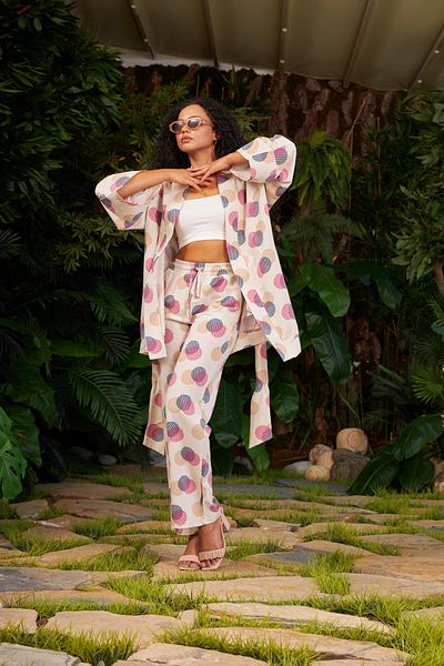 MİA NOURA kimono trousers suit linen fabric