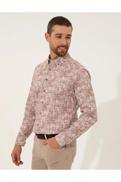 Pierre Cardin Μπεζ Slim Fit μακρυμάνικο πουκάμισο