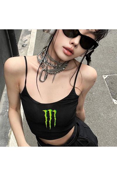 Touz Moda Μαύρο εμπριμέ γυναικείο σχοινί λουράκι Bustier Crop