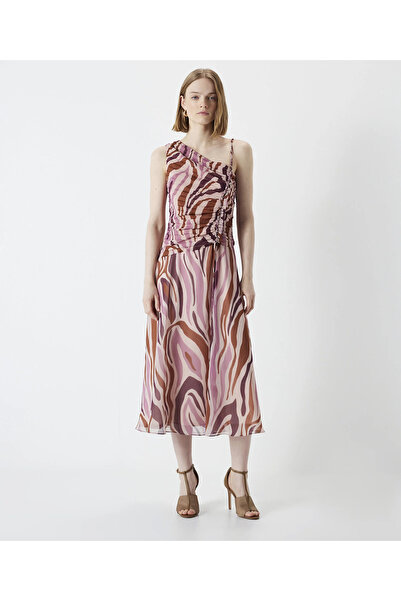 İpekyol Γυναικείο φόρεμα με ντραπέ με σχέδιο-ροζ