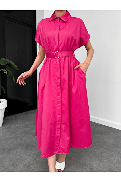 My Blog Fuchsiafarbenes Hemdblusenkleid mit Gürteldetail