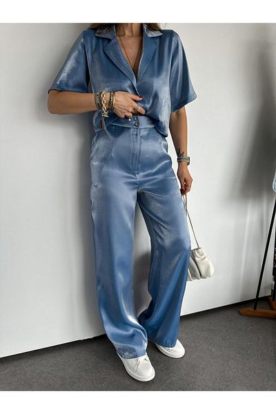 MADAME MELEK Shiny Satin Vest Trousers Set