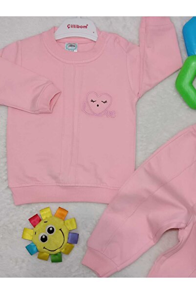 MİNİCEY BABY Baby Girl Heart Love Printed 2 Piece Long Sleeve Seasonal Baby G...