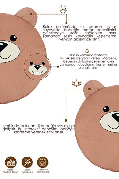 mordesign Bebek/Çocuk Oyun Halısı, Yenidoğan Emekleme Pedi, Aktivite Oyun Matı, Morbear Serisi