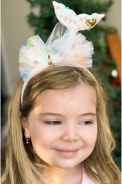 QUEEN AKSESUAR Shiny Sequin Heart Tulle Children's Crown - White