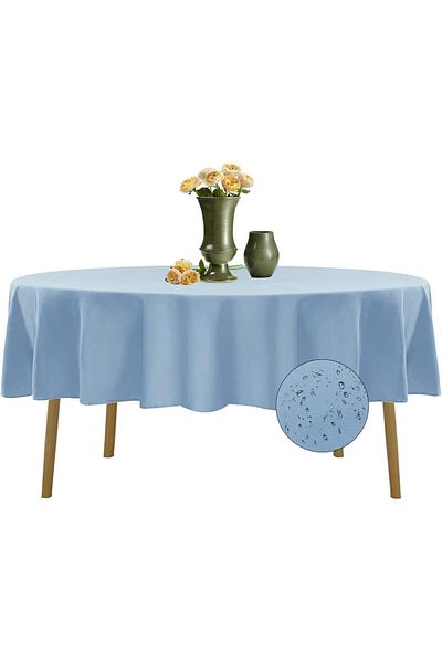 Zeren Home Față de masă rotundă, rezistentă la lichide, fără îngrijire, albastră