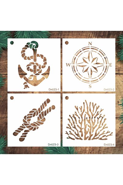 STENCİLTASARIM Stencil TasarıM DN023 Deniz Temalı 15x15 cm dörtlü stencil set...