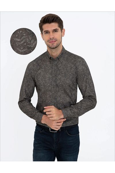Pierre Cardin Μακρυμάνικο πουκάμισο Khaki Slim Fit