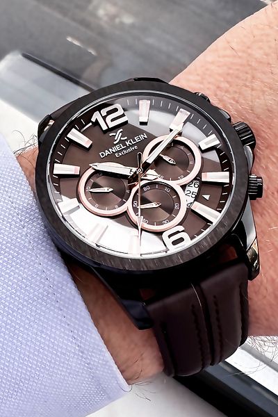 Daniel Klein Exclusive Men's Wristwatch 3 Atm Waterproof Brown Leather Cord + Bracelet Gift DKE2084C2