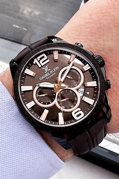 Daniel Klein Exclusive Men's Wristwatch 3 Atm Waterproof Brown Leather Cord + Bracelet Gift DKE2084C2