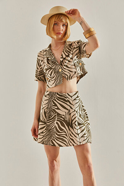 Bianco Lucci Women's Linen Jacket Shorts Skirt Bottom-Top Set60251078