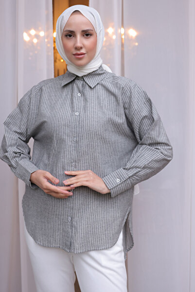 benguen Women's Striped Shirt 2057 Gray