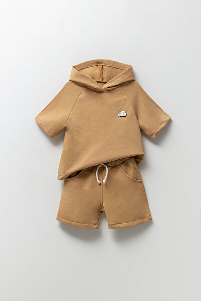Jikko Baby Kapüşonlu Kısa Kollu Erkek Bebek Tişört ve Şort 2'li Takım 9004