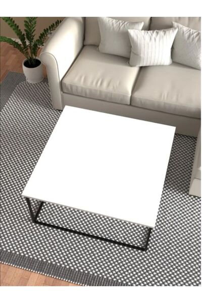 tino furniture Lyon Siyah Beyaz Metal Kare Orta Sehpa