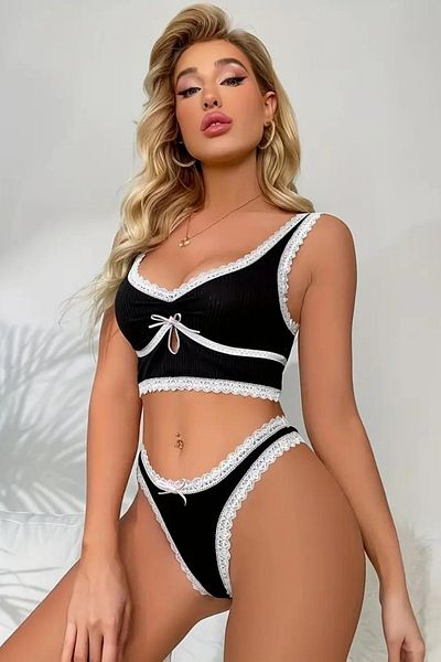 NİMSE LOVE Σετ εσώρουχα Bella Notte Λευκό Δαντελένιο Μαύρο Σουτιέν PR16045